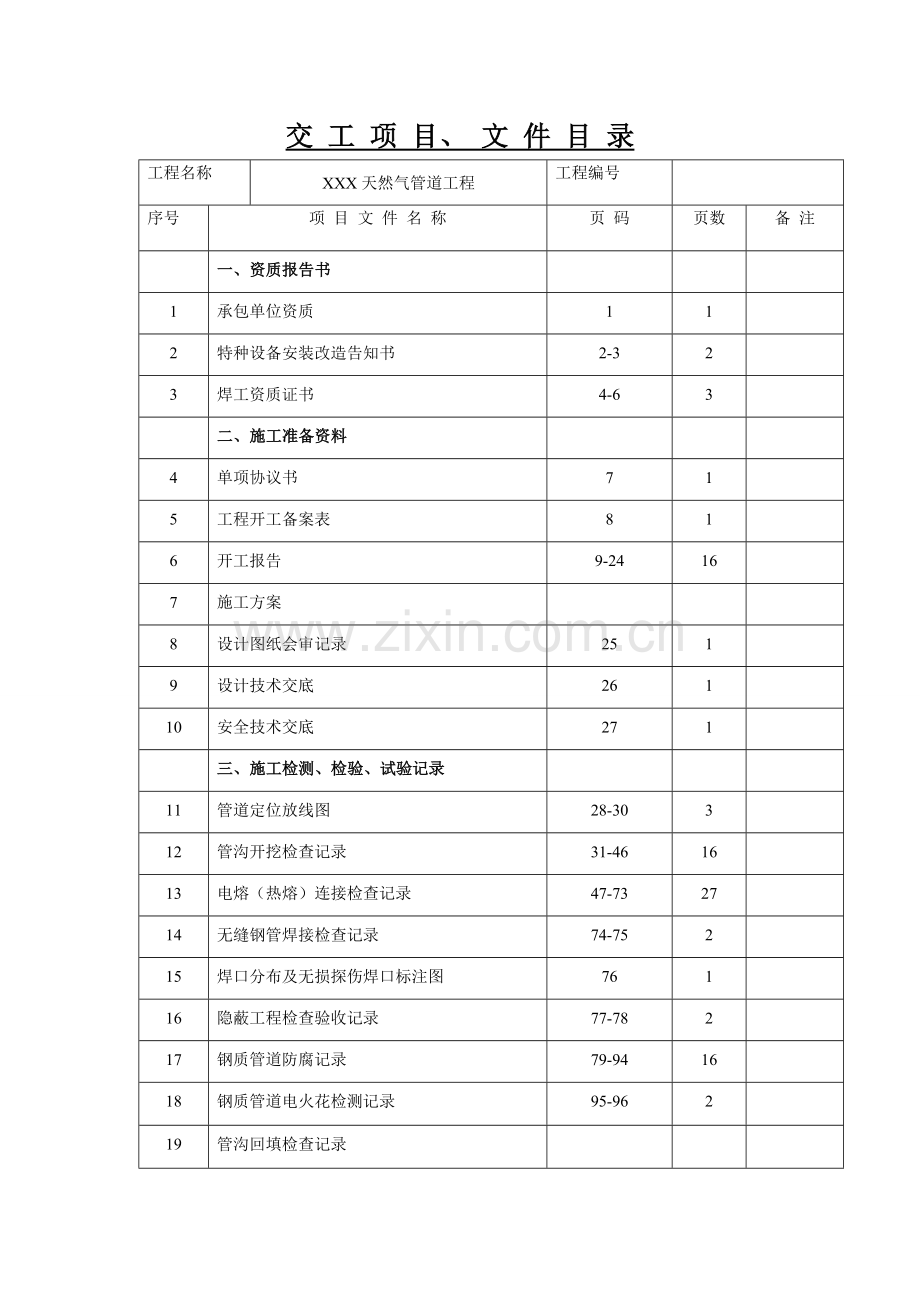 天然气管道工程钢管与PE管道竣工资料模板.doc_第3页