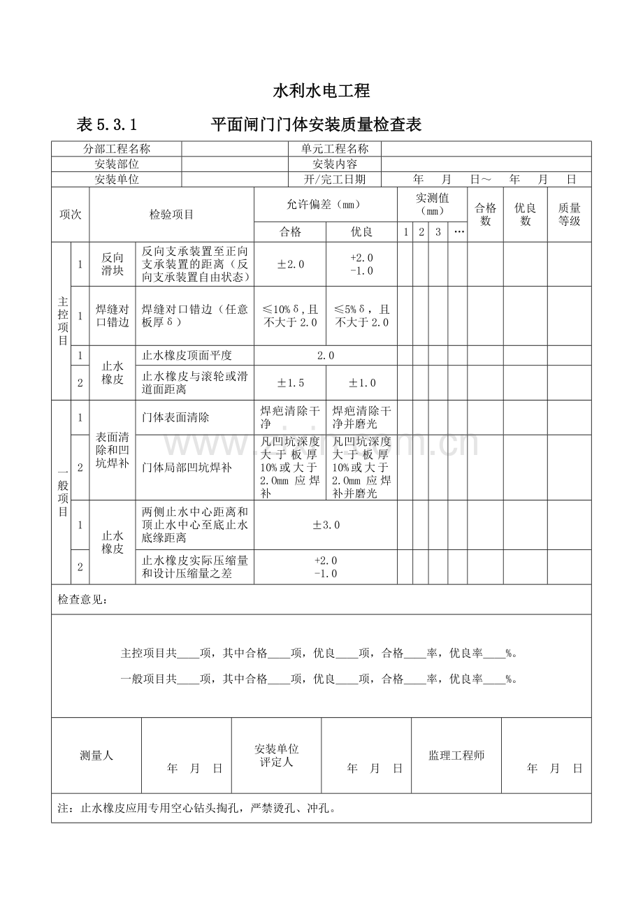 2012水利水电工程平面闸门门体安装质量验收评定表.doc_第2页