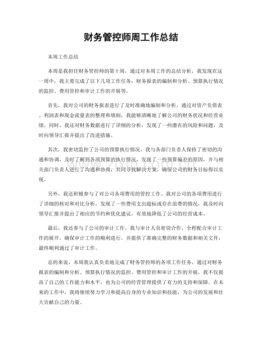 财务管控师周工作总结.docx_第1页