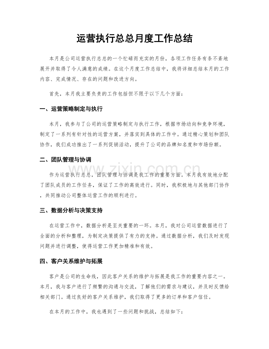 运营执行总总月度工作总结.docx_第1页