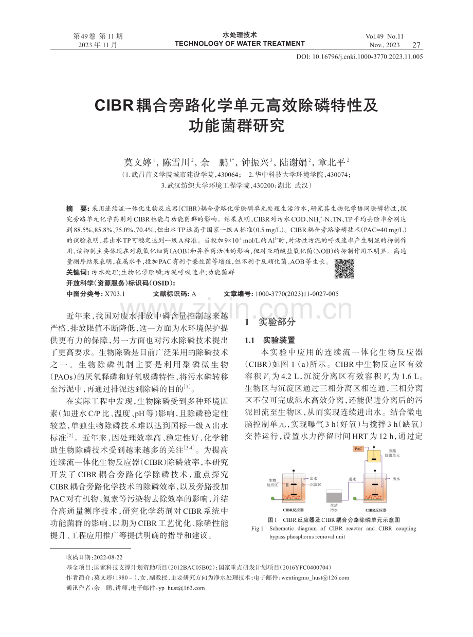 CIBR耦合旁路化学单元高效除磷特性及功能菌群研究.pdf_第1页