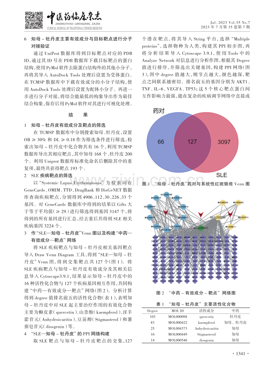 “知母-牡丹皮”治疗系统性红斑狼疮作用机制探讨.pdf_第3页