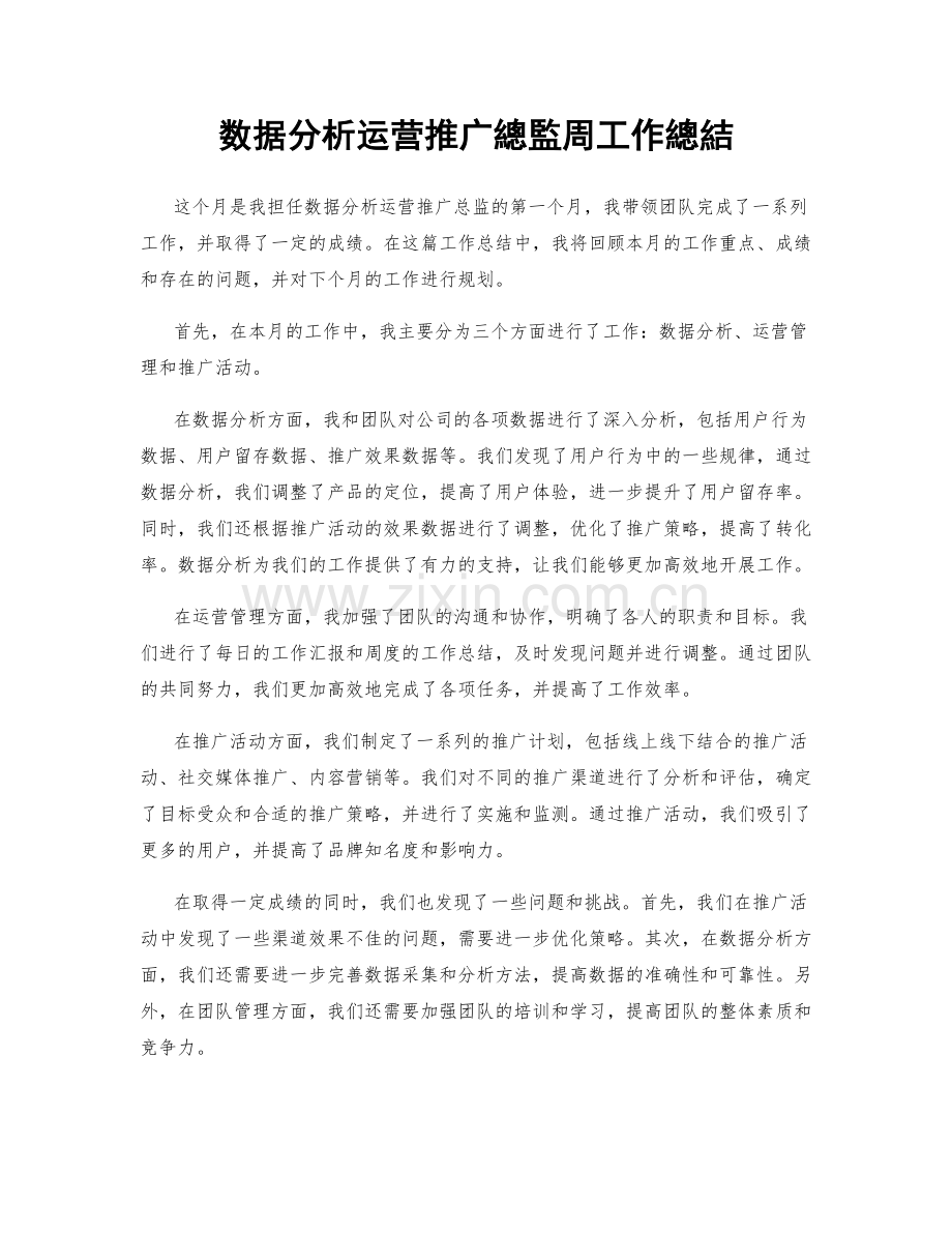 数据分析运营推广總監周工作總結.docx_第1页