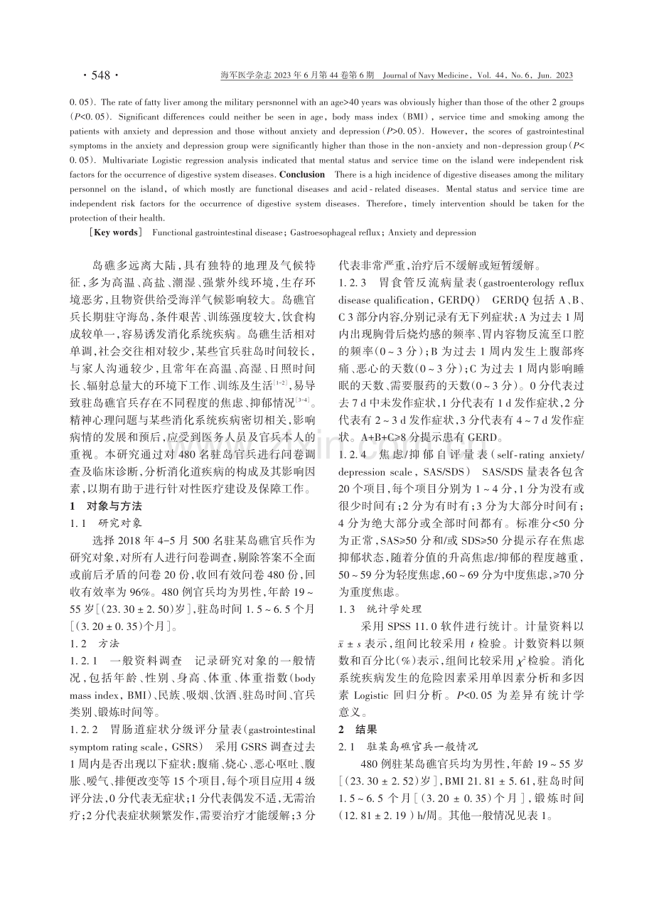 驻某岛礁官兵消化系统疾病及其影响因素分析.pdf_第2页