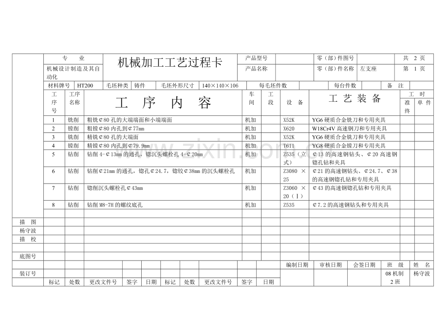 左支座机械加工工艺过程卡.doc_第1页