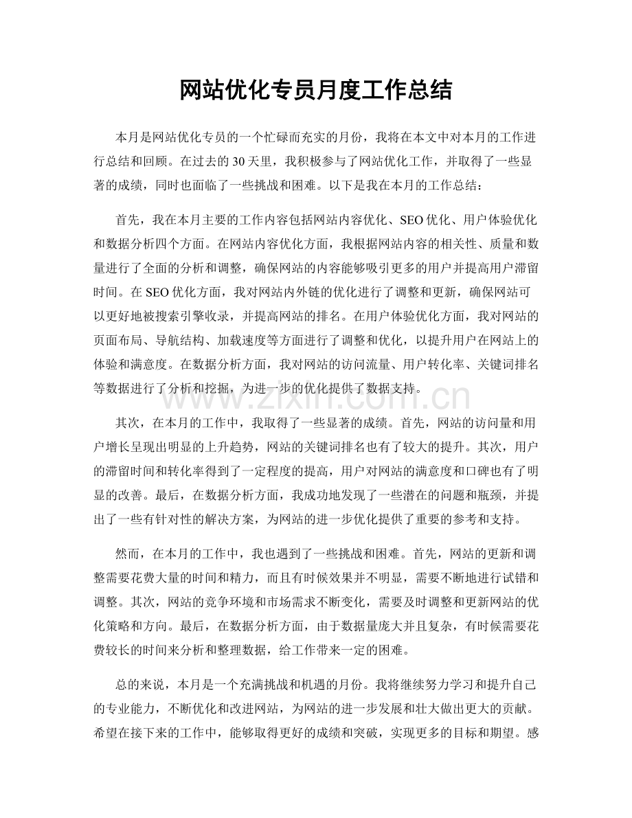 网站优化专员月度工作总结.docx_第1页