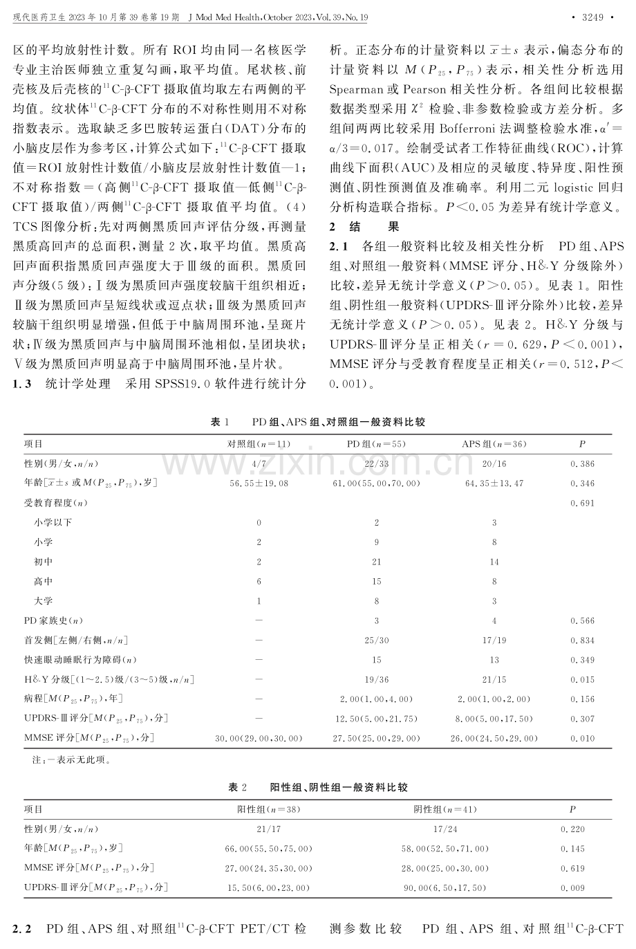 11C-β-CFT PET_CT与TCS检测对PD及APS的鉴别诊断价值研究.pdf_第3页