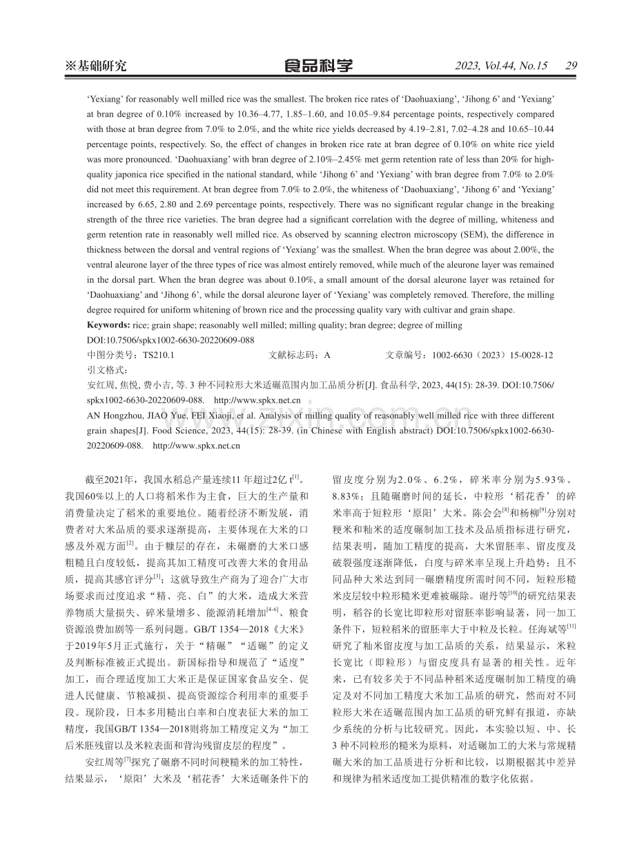 3种不同粒形大米适碾范围内加工品质分析.pdf_第2页