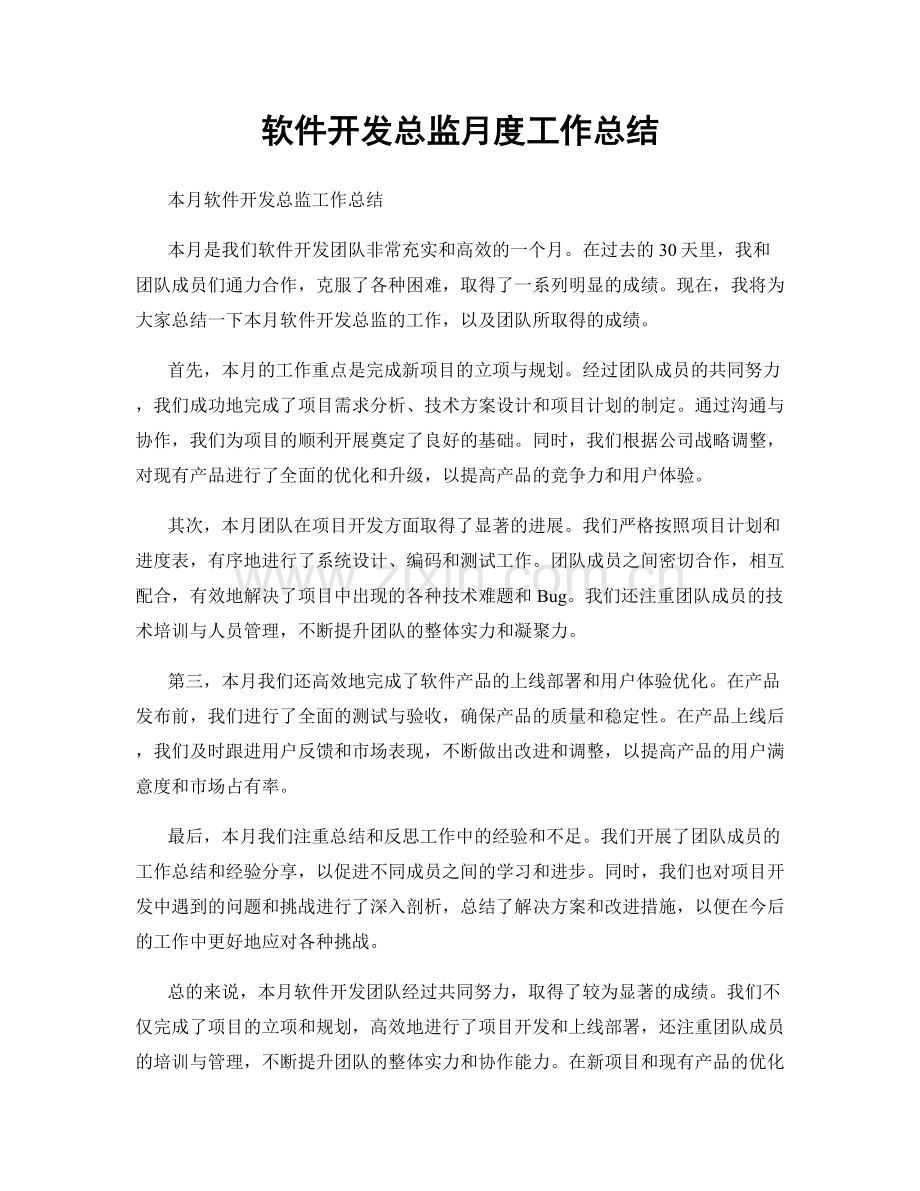 软件开发总监月度工作总结.docx_第1页