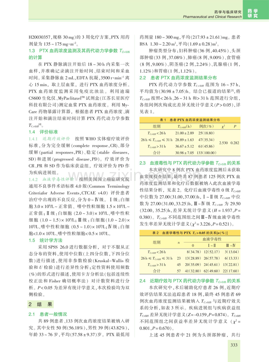 紫杉醇药代动力学参数TC0.05临床应用横断面调查及影响因素分析.pdf_第2页