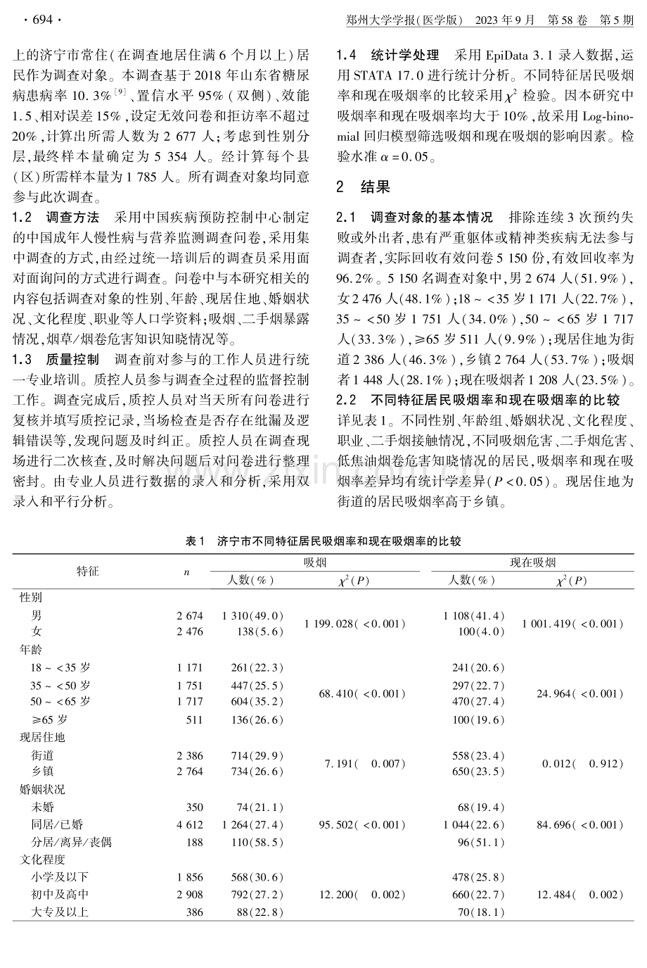 2022年济宁市成年人吸烟现状及影响因素分析.pdf_第3页