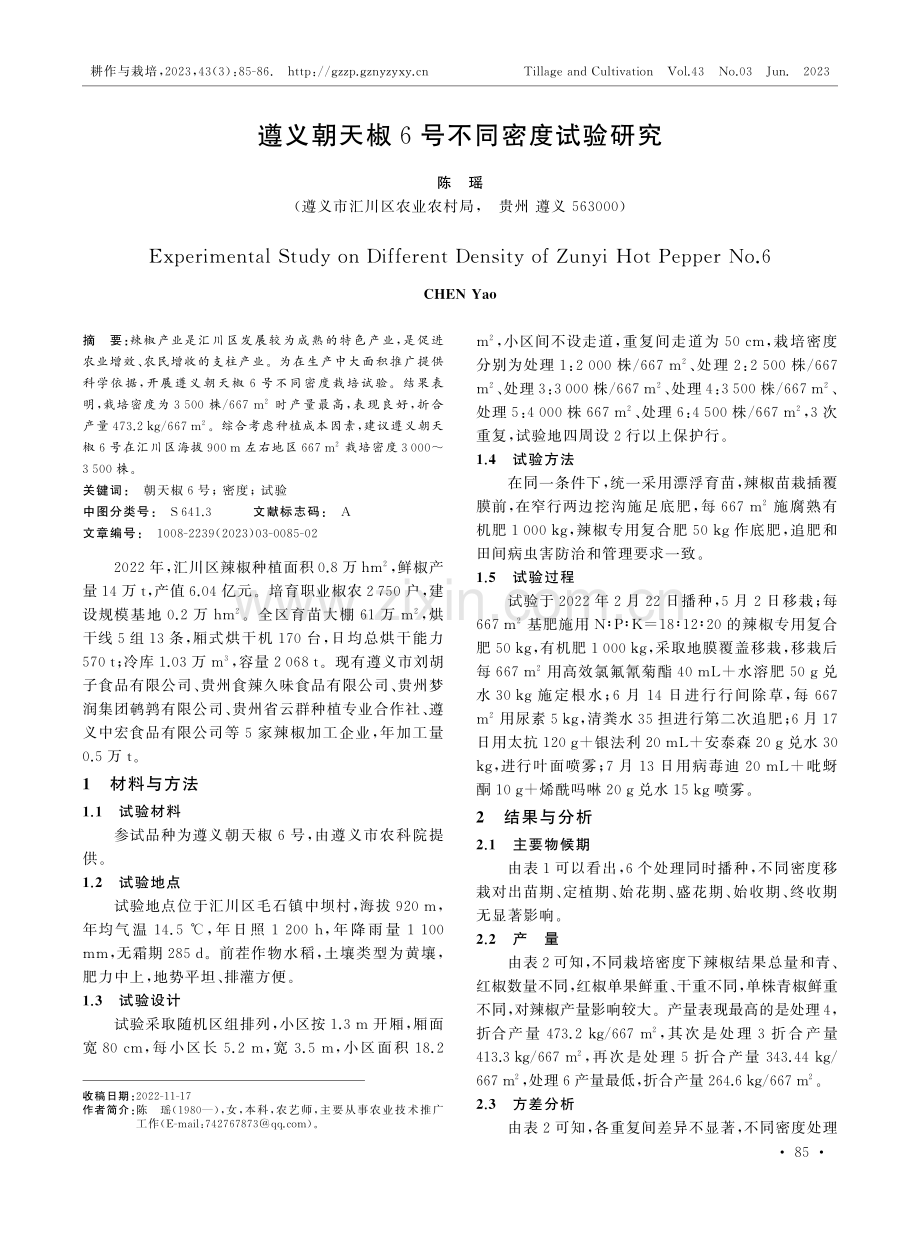 遵义朝天椒6号不同密度试验研究.pdf_第1页