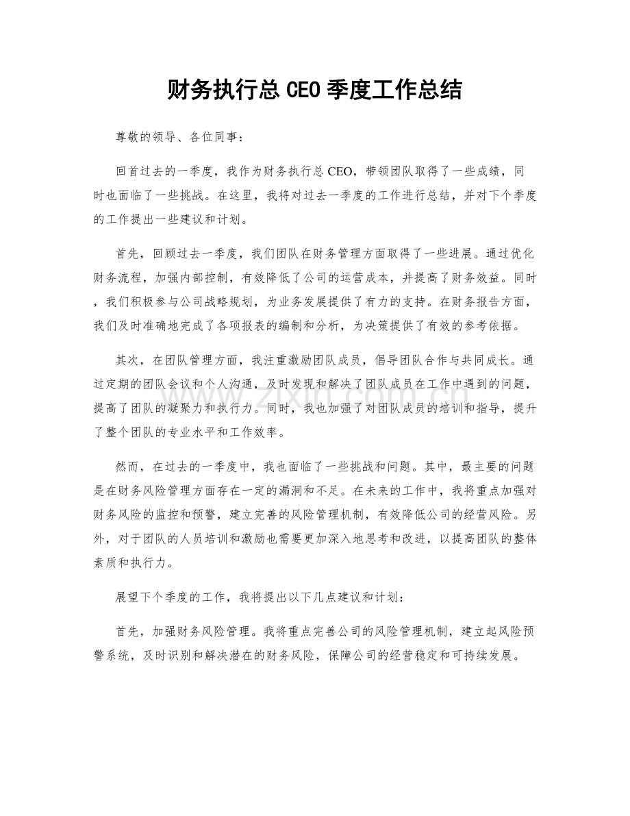 财务执行总CEO季度工作总结.docx_第1页