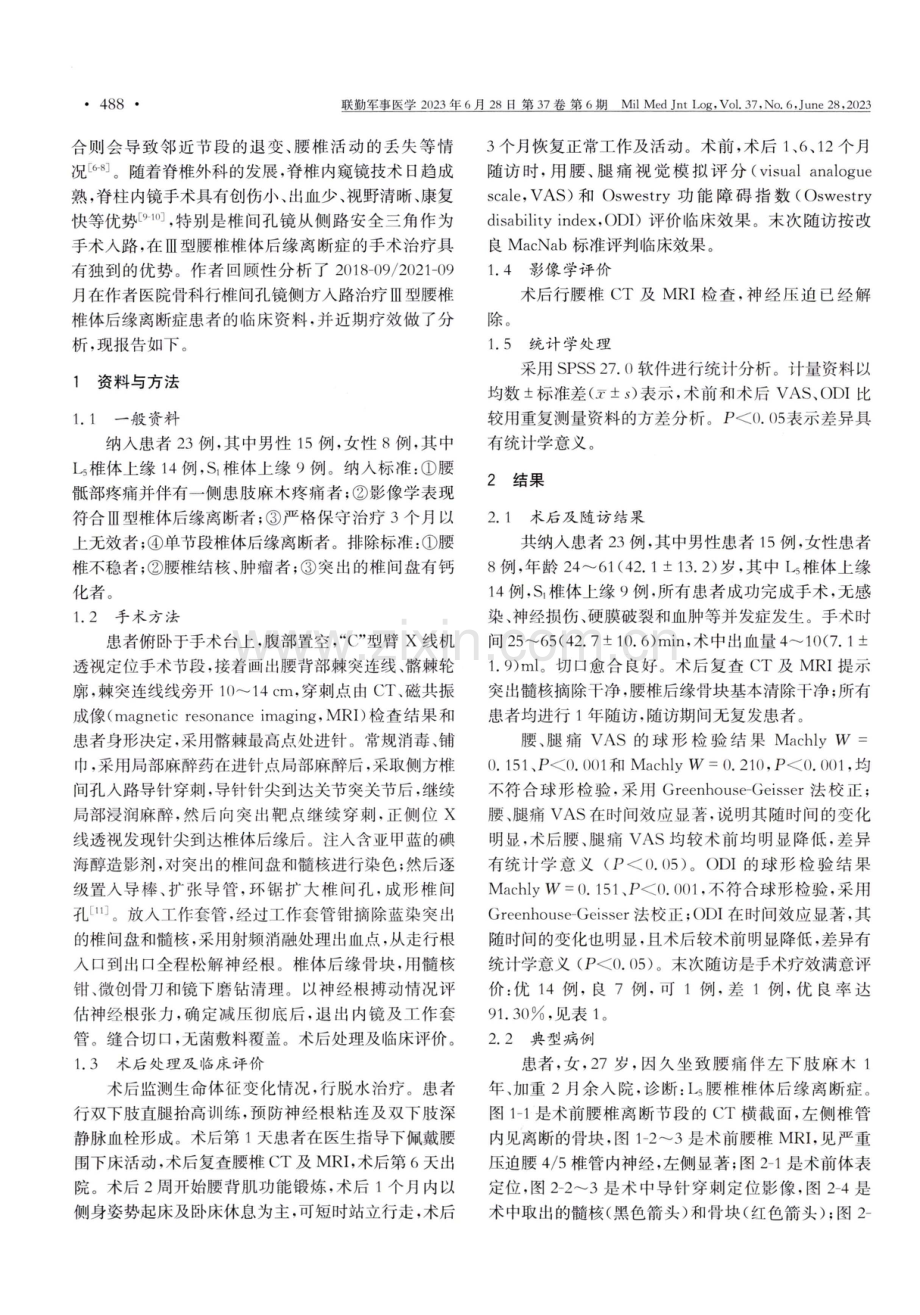 椎间孔镜治疗Ⅲ型腰椎椎体后缘离断症的近期疗效研究.pdf_第2页