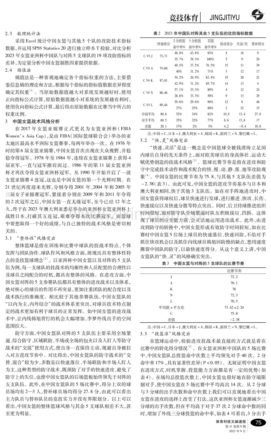 2023年亚洲杯中国女篮的运动表现、制胜因素及提升策略.pdf_第2页