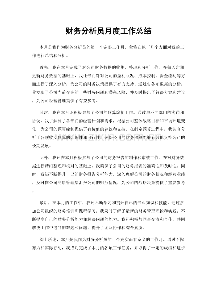 财务分析员月度工作总结.docx_第1页