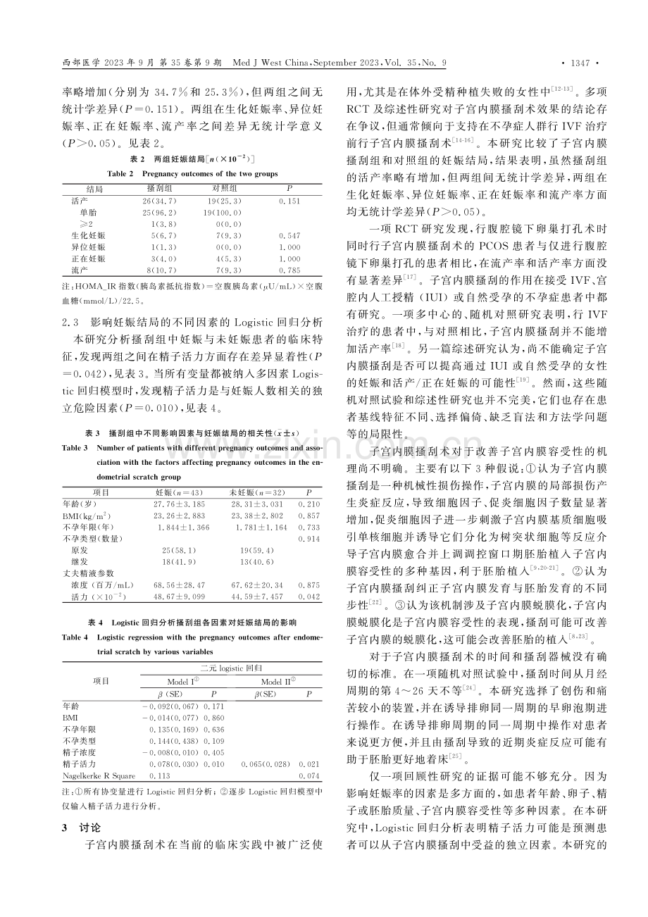 子宫内膜搔刮术对多囊卵巢综合征患者妊娠结局的影响.pdf_第3页