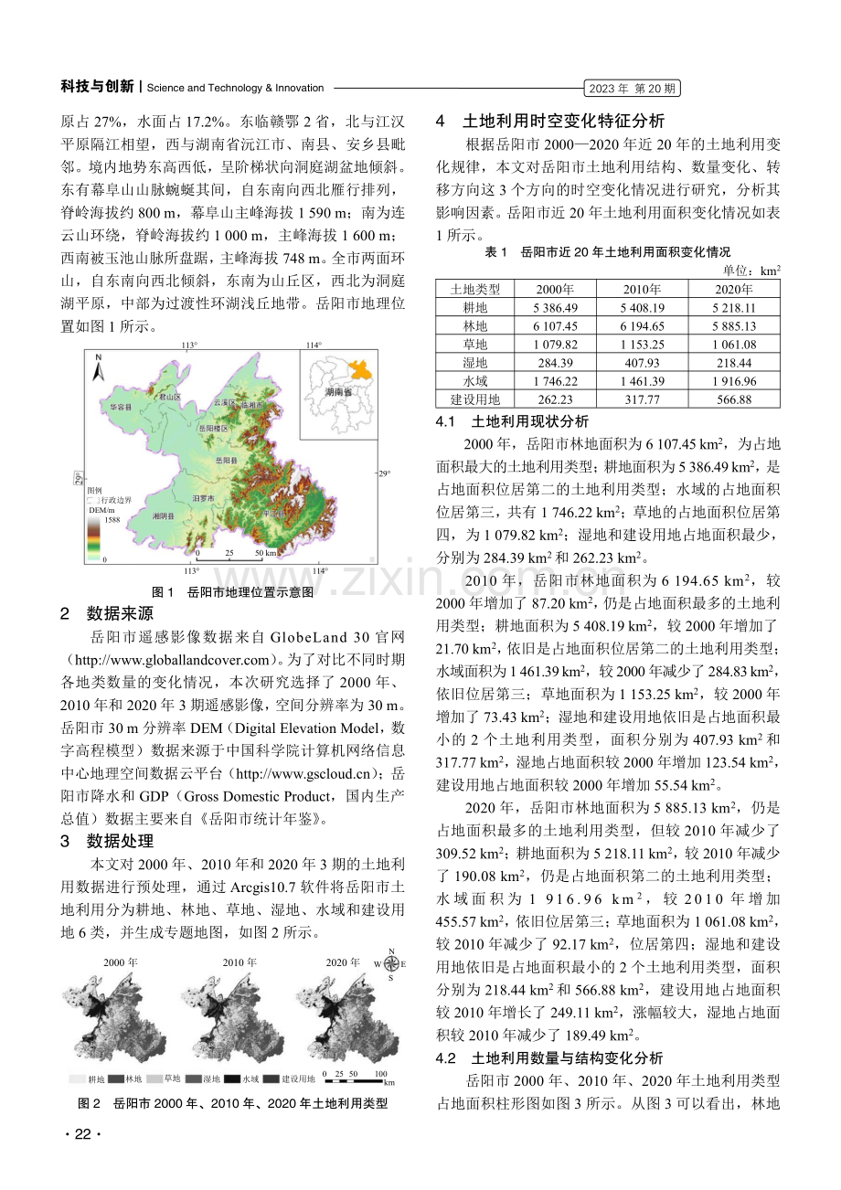 2000—2020年岳阳市土地利用类型变化及其影响因素分析.pdf_第2页