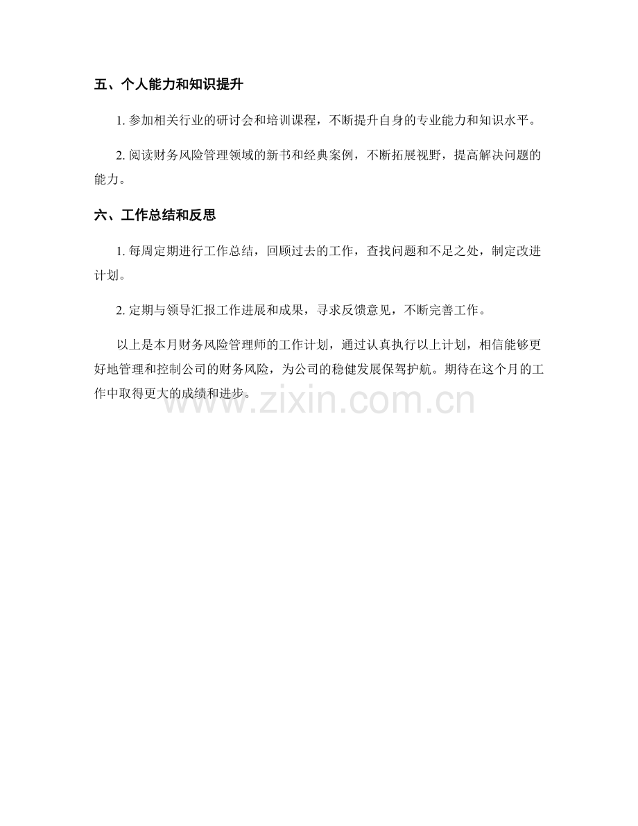 财务风险管理师月度工作计划.docx_第2页