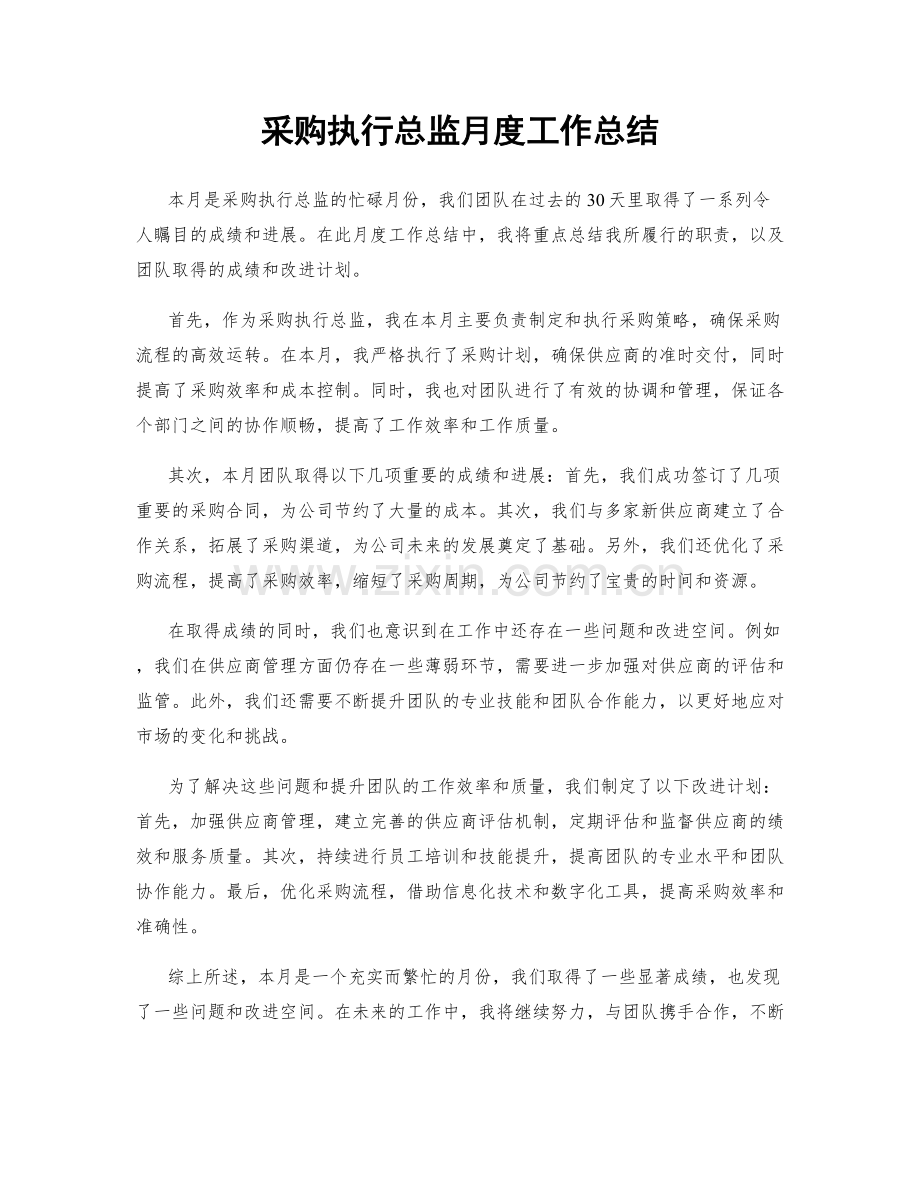 采购执行总监月度工作总结.docx_第1页