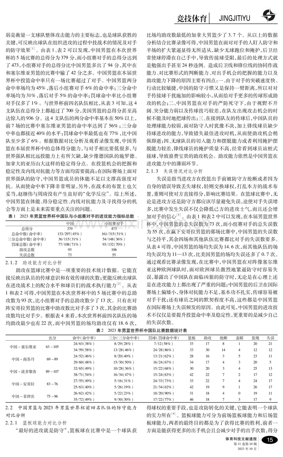 2023年国际篮联篮球世界杯中国队与小组赛对手及前四名队伍攻防能力的对比分析.pdf_第2页