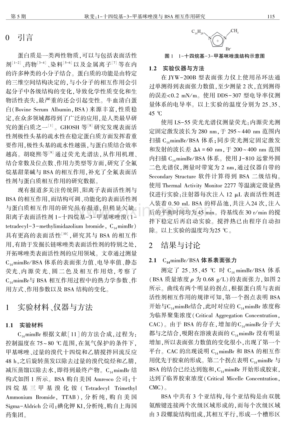 1-十四烷基-3-甲基咪唑溴与BSA相互作用研究.pdf_第2页