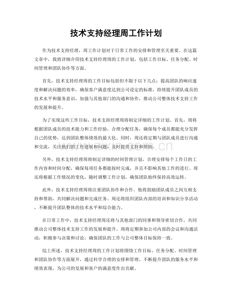 技术支持经理周工作计划.docx_第1页