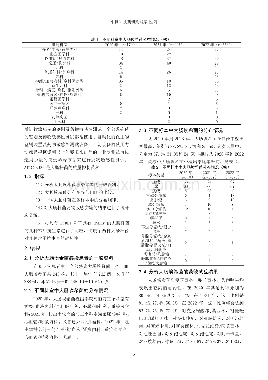 2020-2022年近3年广西来宾市兴宾区人民医院大肠埃希菌感染分布特点及耐药性分析.pdf_第2页