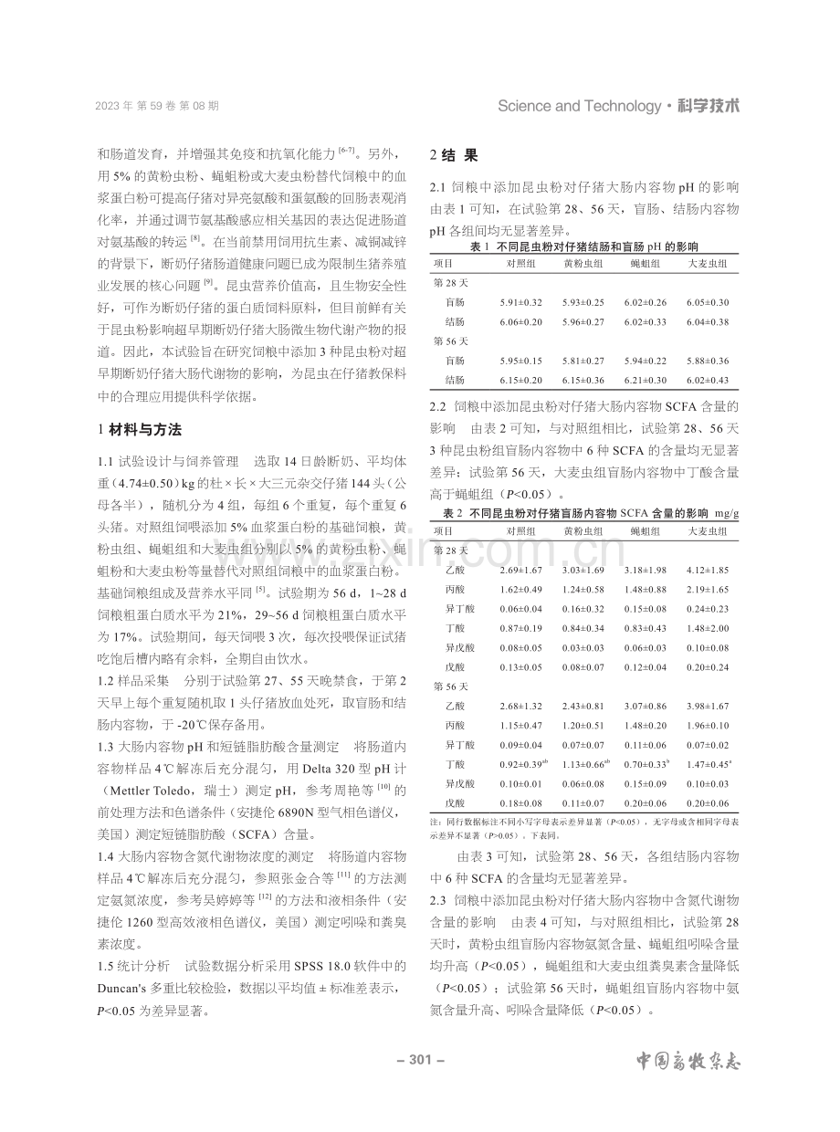 3种昆虫粉对超早期断奶仔猪大肠代谢物的影响.pdf_第2页