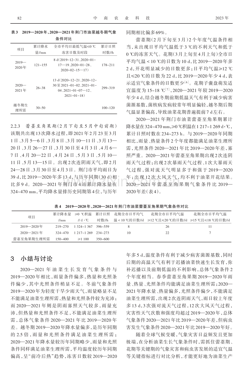 2020—2021年荆门市油菜生长发育气象条件分析.pdf_第3页