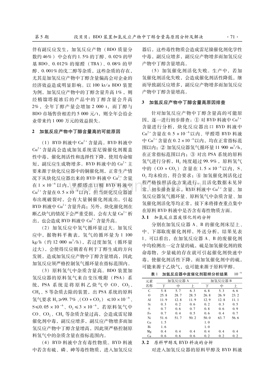 BDO装置加氢反应产物中丁醇含量高原因分析及解决.pdf_第2页