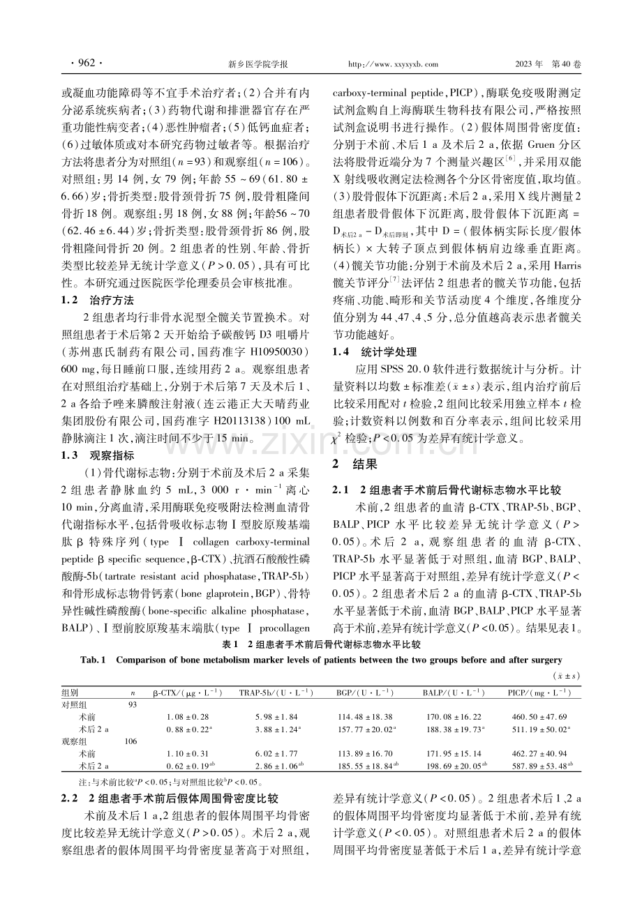 唑来膦酸注射液对行髋关节置换术患者骨代谢的影响.pdf_第3页