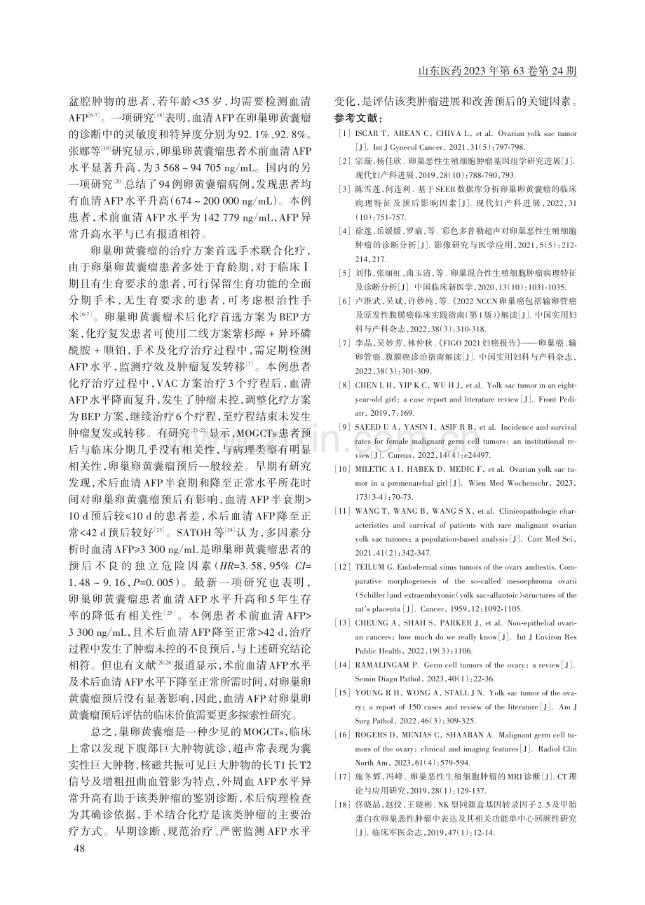 1例血清AFP水平异常升高卵巢恶性生殖细胞肿瘤的诊断及治疗.pdf_第3页