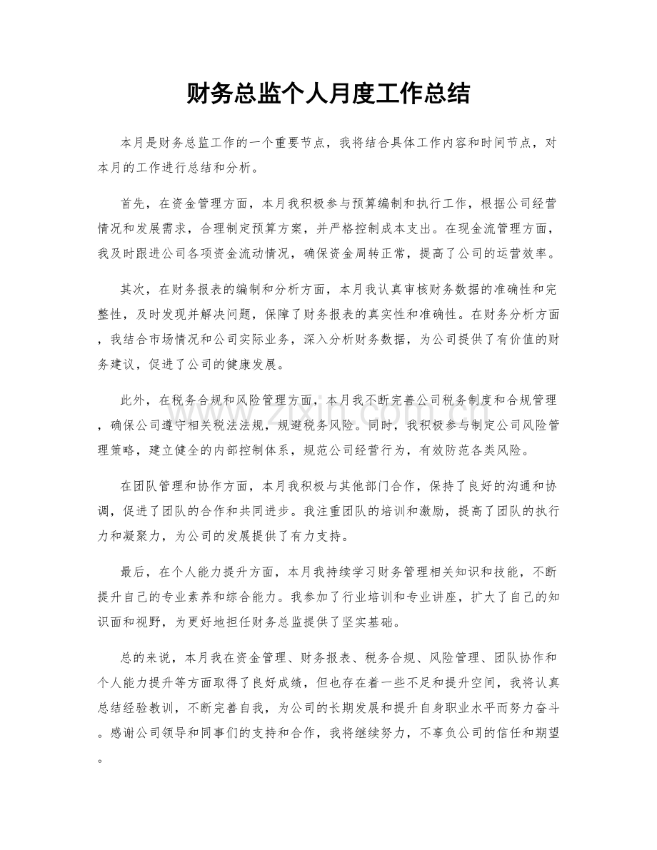 财务总监个人月度工作总结.docx_第1页