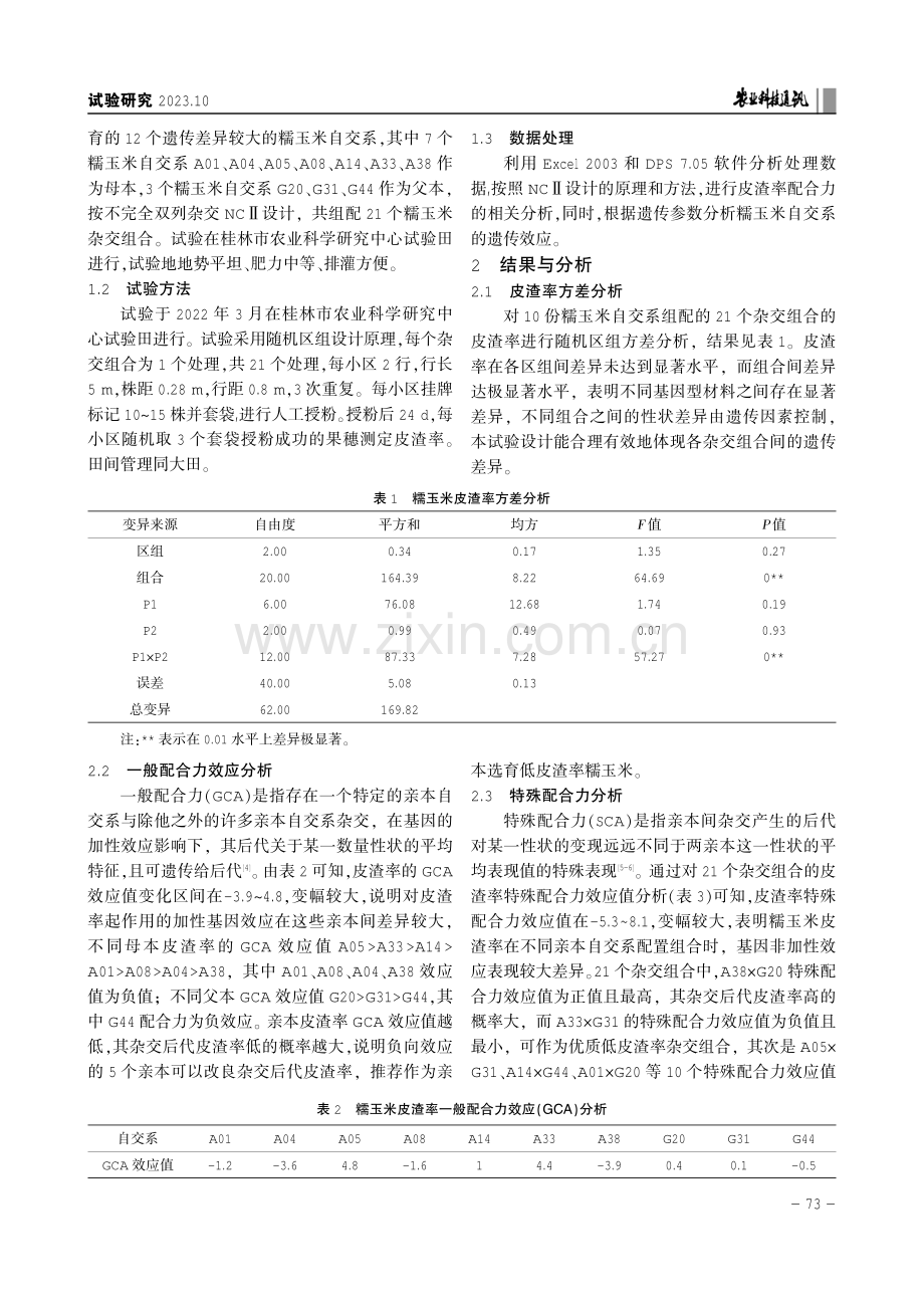 10份糯玉米自交系皮渣率配合力分析及遗传参数分析.pdf_第2页