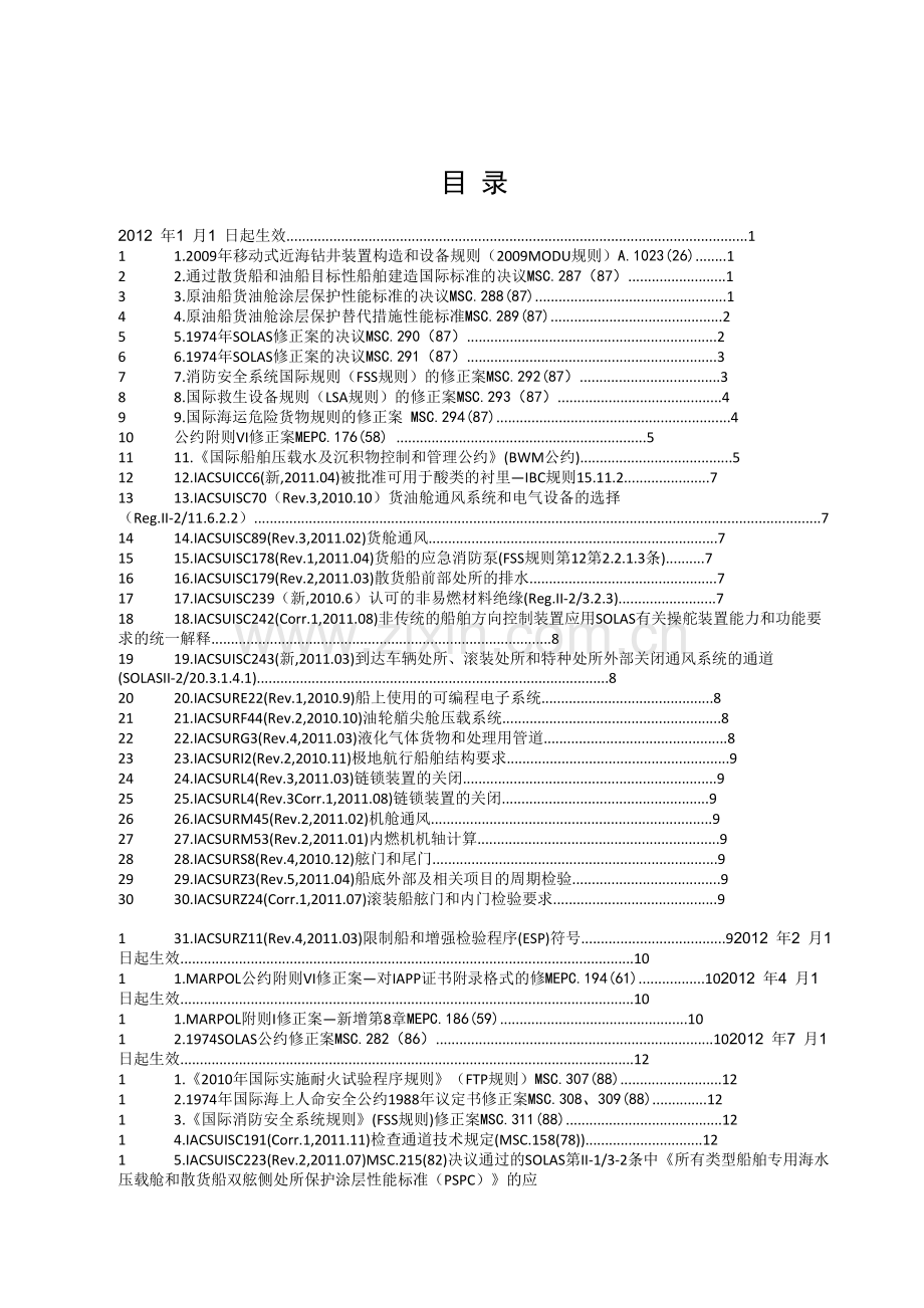 2012年1月起生效的船舶公约规范规则及修正案版.doc_第1页