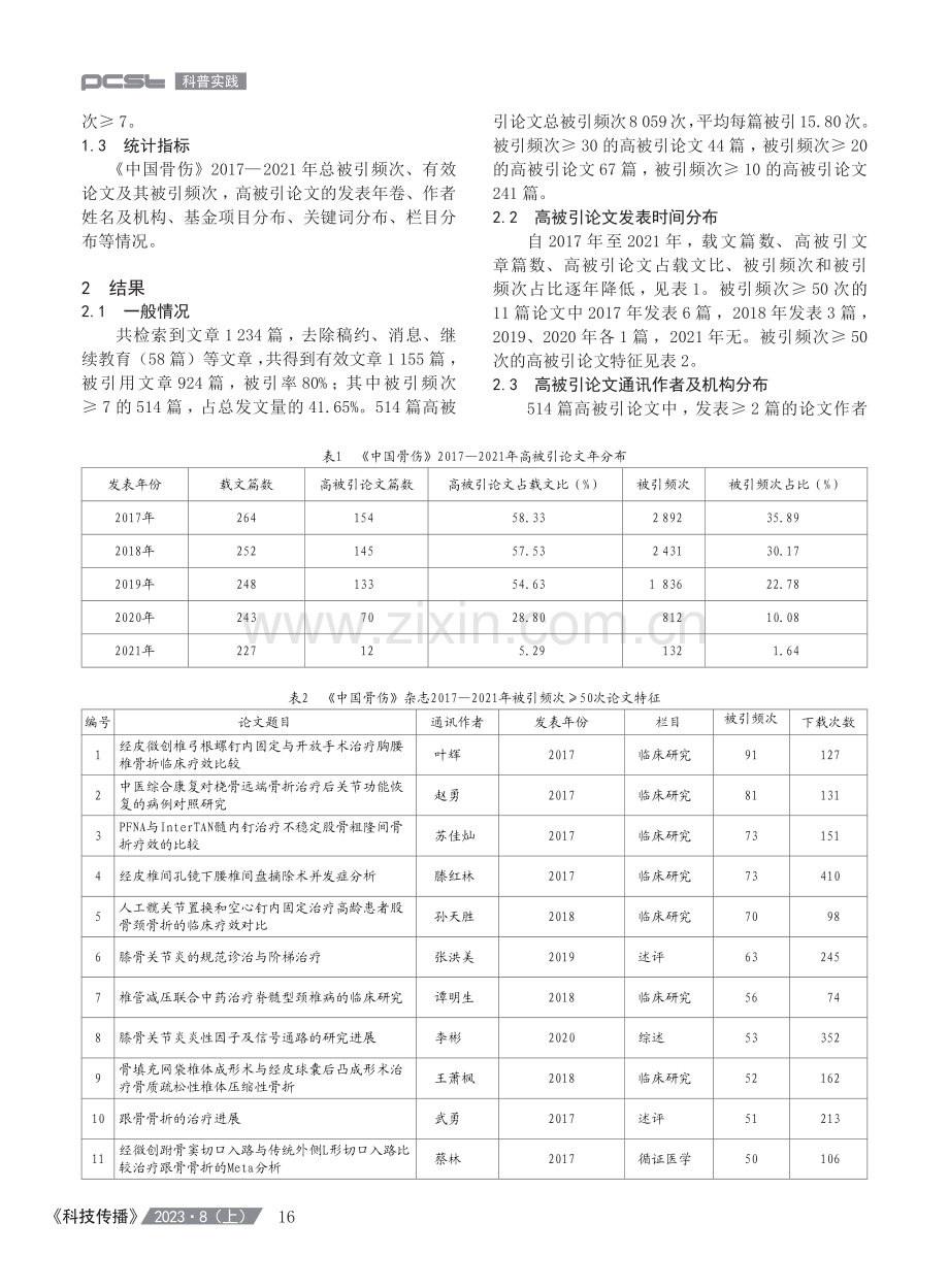 《中国骨伤》2017—2021年高被引论文特征分析.pdf_第2页