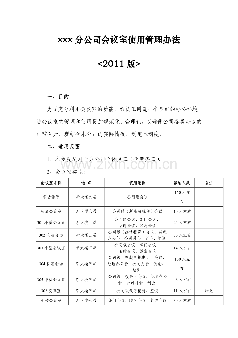 xxx分公司会议室使用管理办法.doc_第1页