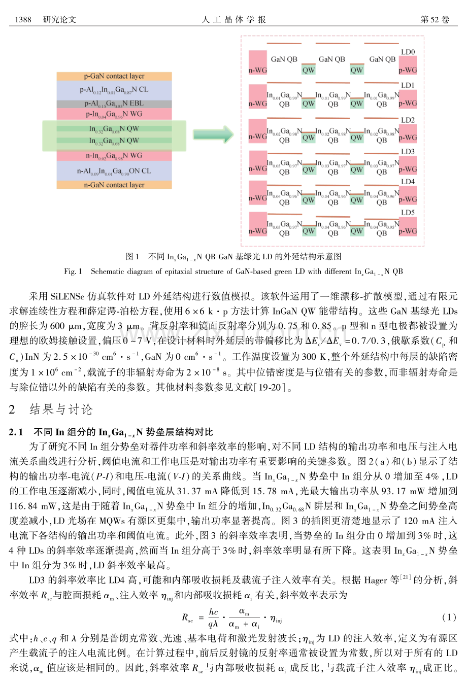 组分阶梯InGaN势垒对绿光激光二极管光电性能的影响.pdf_第3页