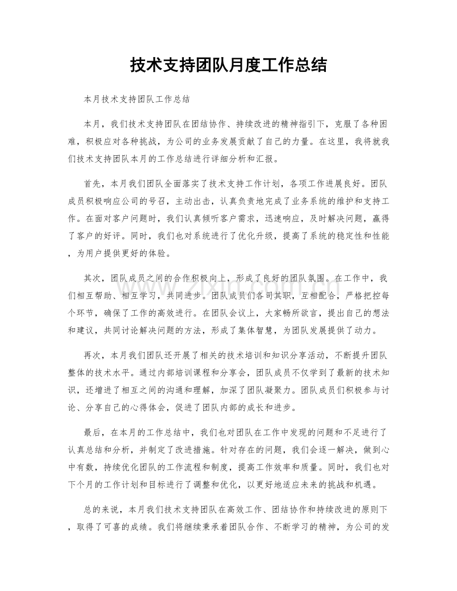 技术支持团队月度工作总结.docx_第1页