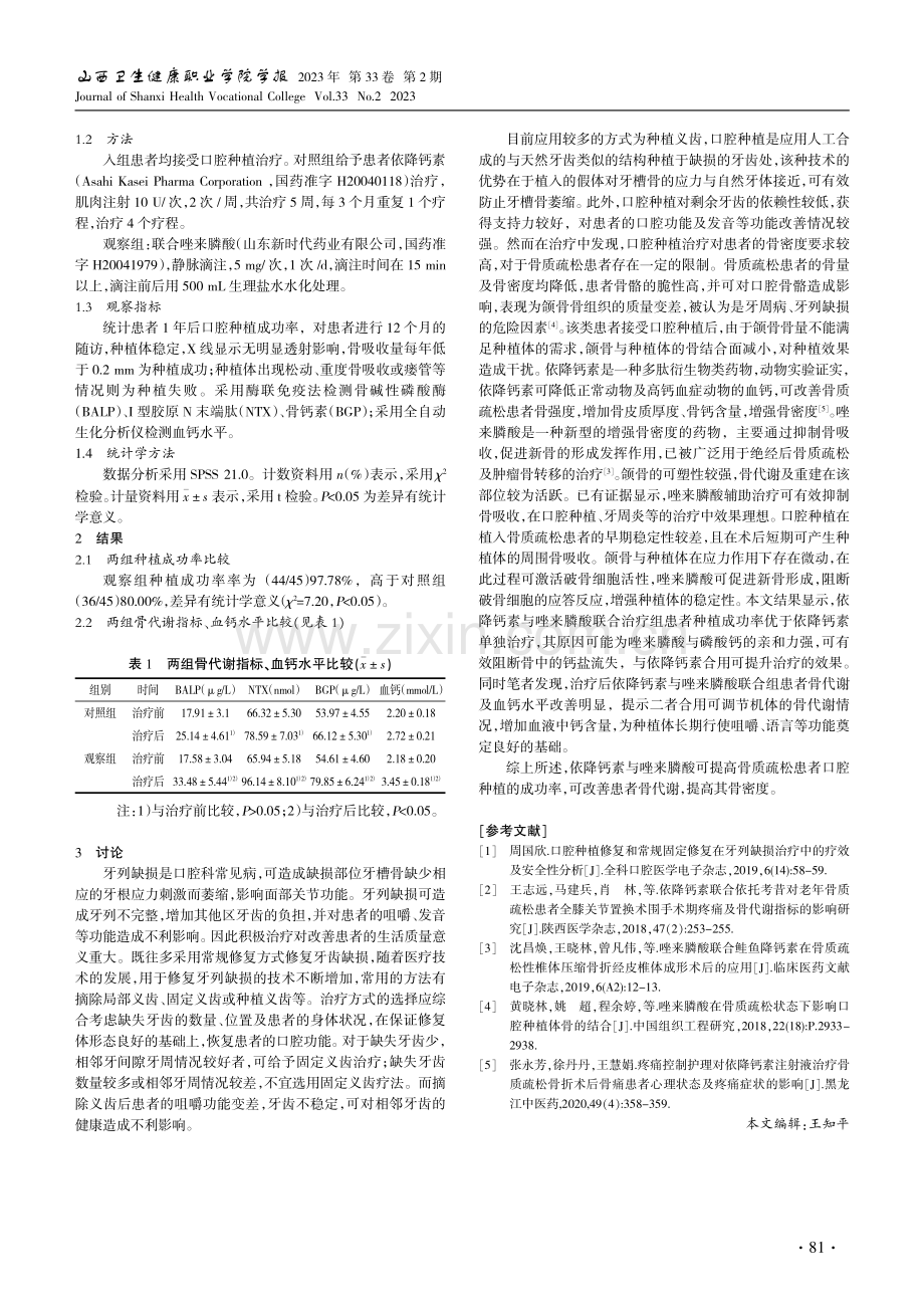 唑来膦酸联合依降钙素在骨质疏松患者口腔种植的应用.pdf_第2页