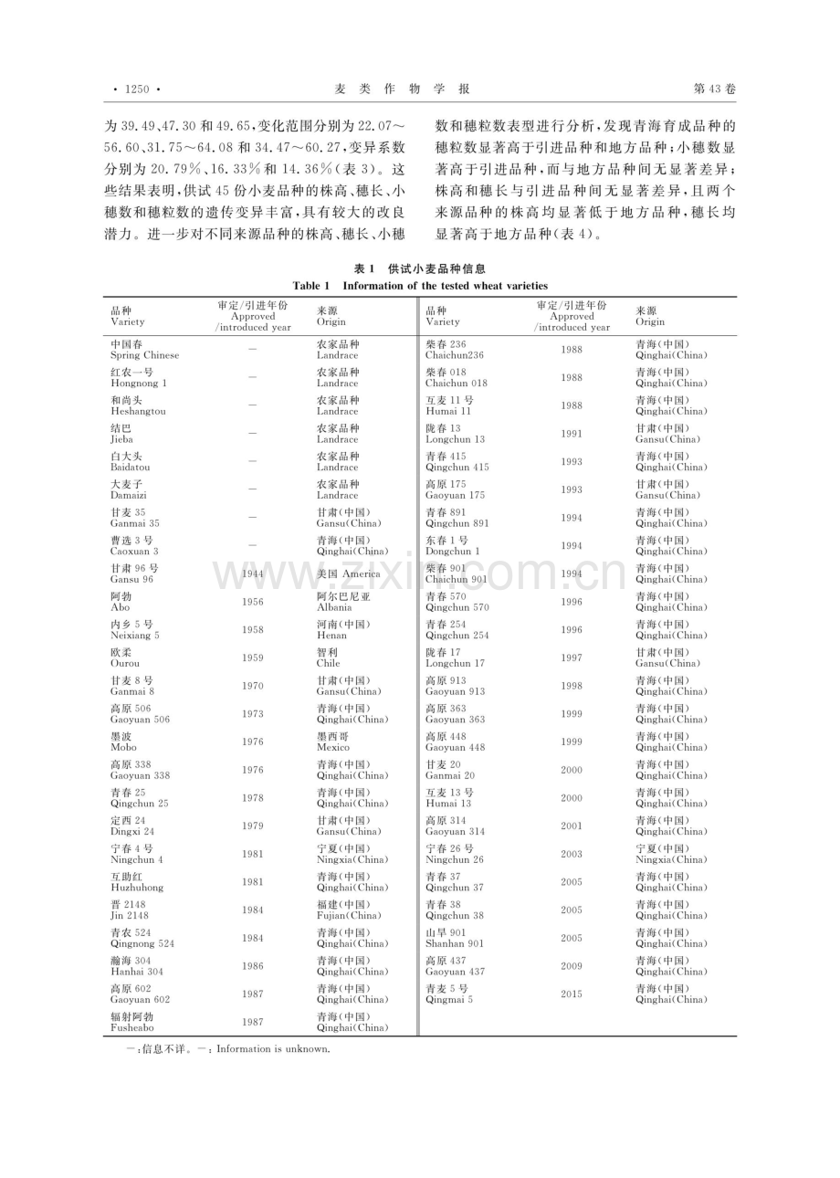 45份青海春小麦品种矮秆基因检测及效应分析.pdf_第3页