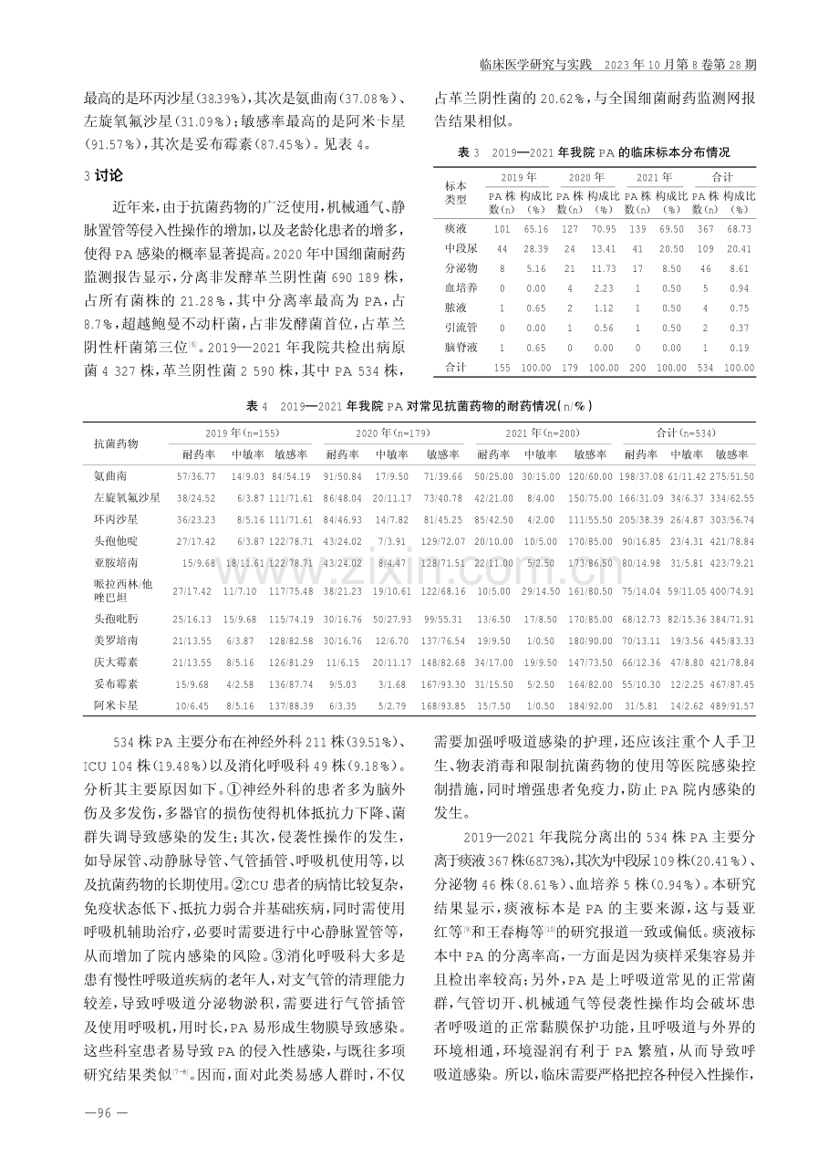 2019—2021年医院铜绿假单胞菌检出情况及耐药性分析.pdf_第3页