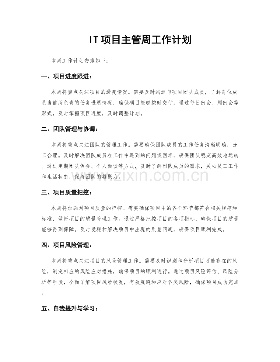 IT项目主管周工作计划.docx_第1页