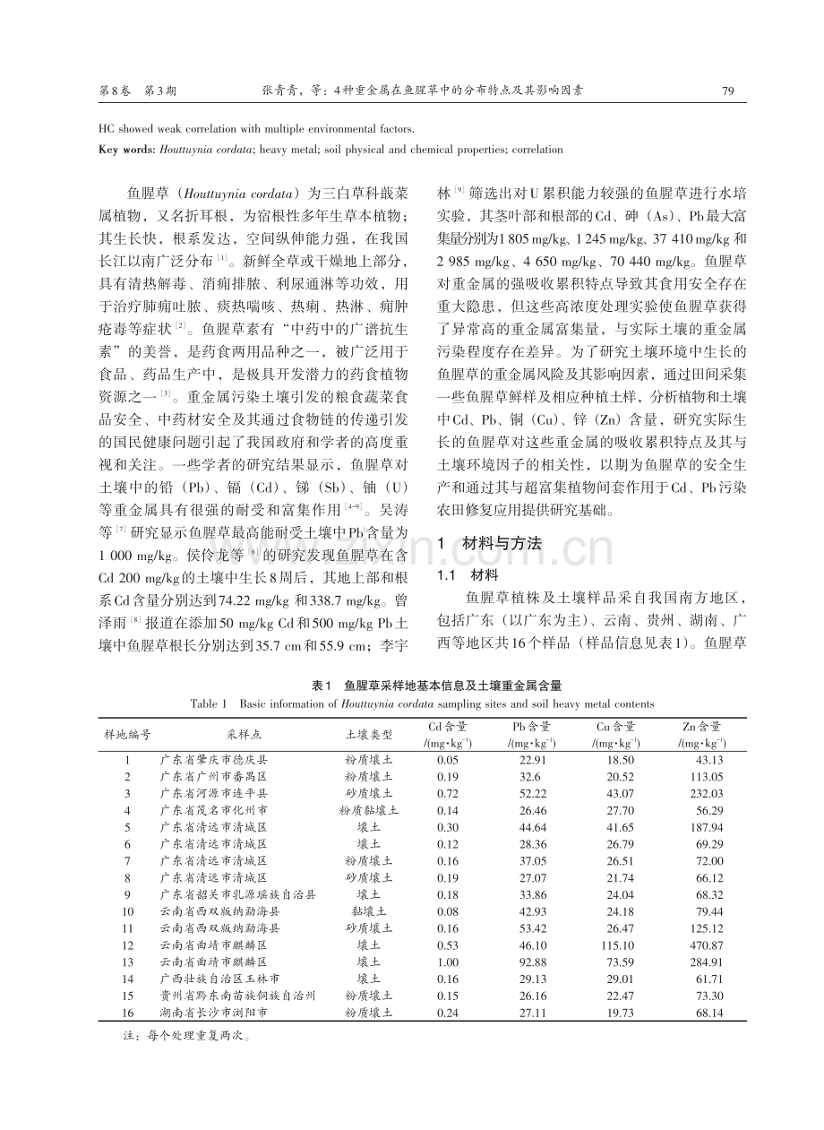 4种重金属在鱼腥草中的分布特点及其影响因素.pdf_第2页