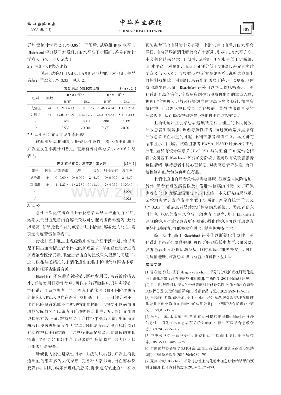 Blatchford评分下的分阶段护理在肝硬化伴急性上消化道出血患者中的应用.pdf_第3页