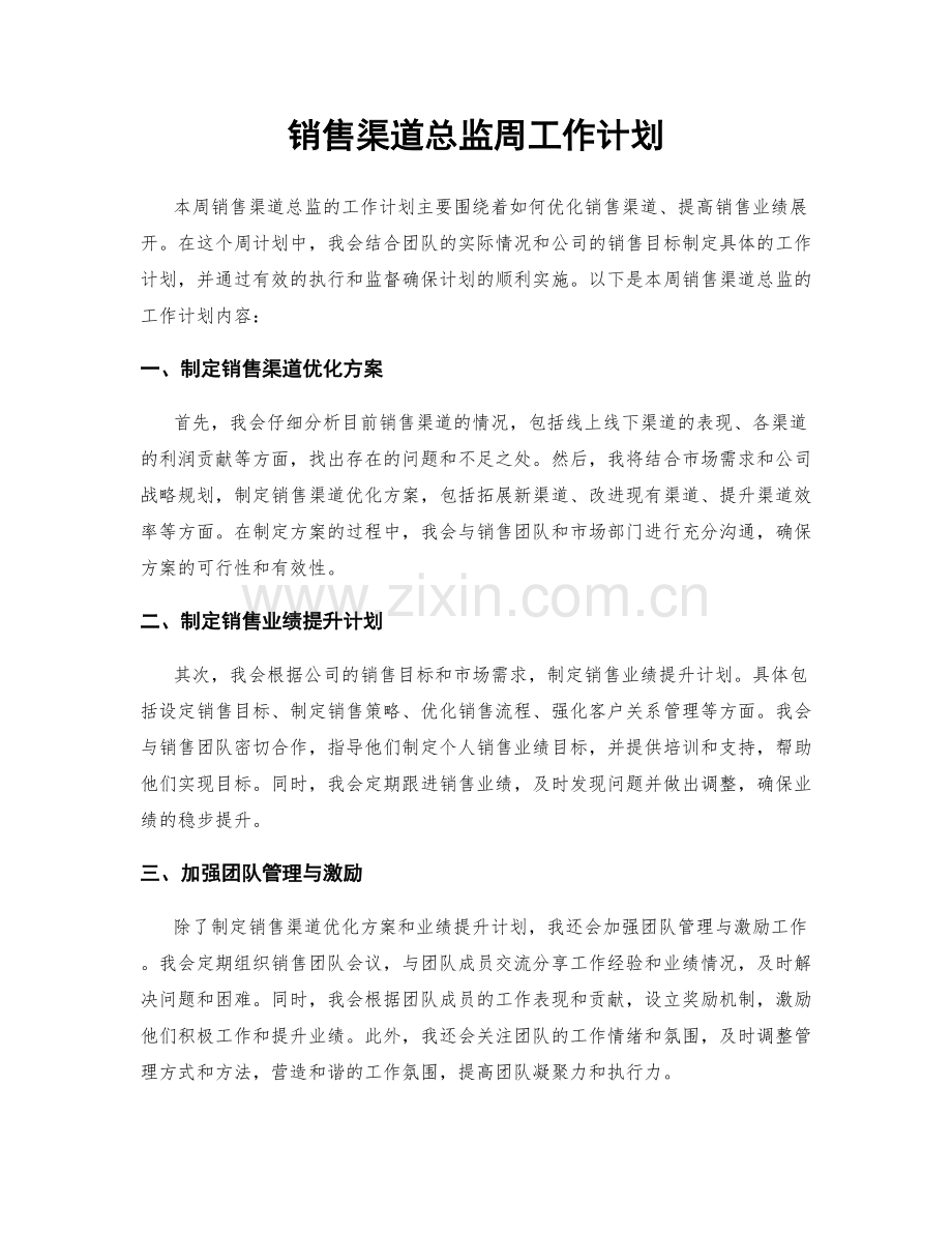 销售渠道总监周工作计划.docx_第1页