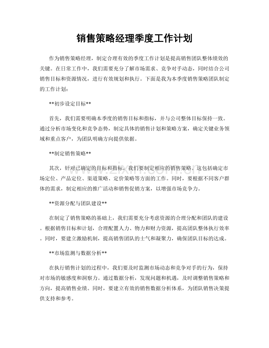 销售策略经理季度工作计划.docx_第1页