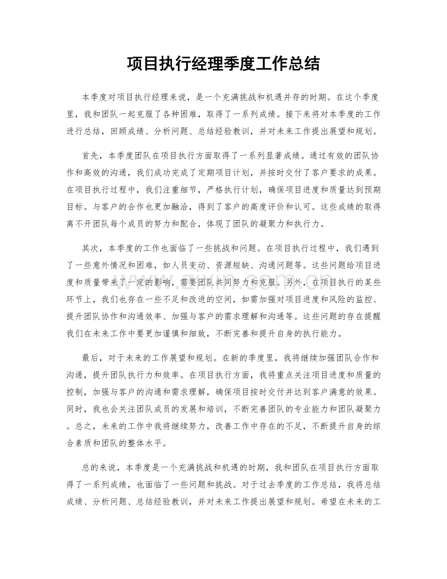 项目执行经理季度工作总结.docx_第1页