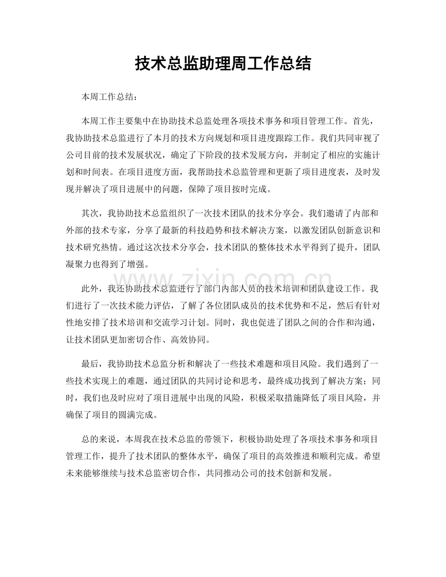 技术总监助理周工作总结.docx_第1页